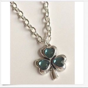 Silver Shamrock Necklace Green Celtic Pendant 23"